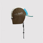 Navy nylon outdoor ear cover hat with adjustable chin cord and modern design