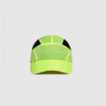 Five panel performance cap with structured stitching and breathable fabric panels

