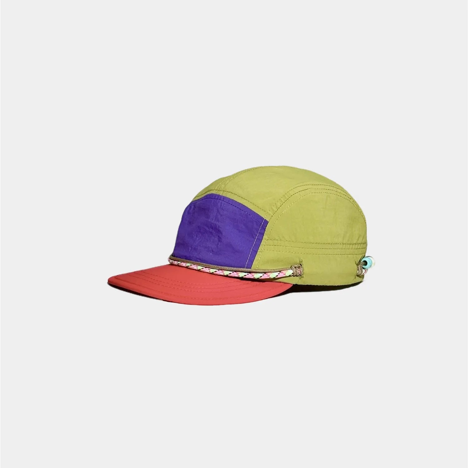 Close up nylon fabric texture and stitching detail on outdoor cap