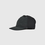 black winter baseball cap side view with folded fleece ear panel, curved peak and smooth nylon crown.