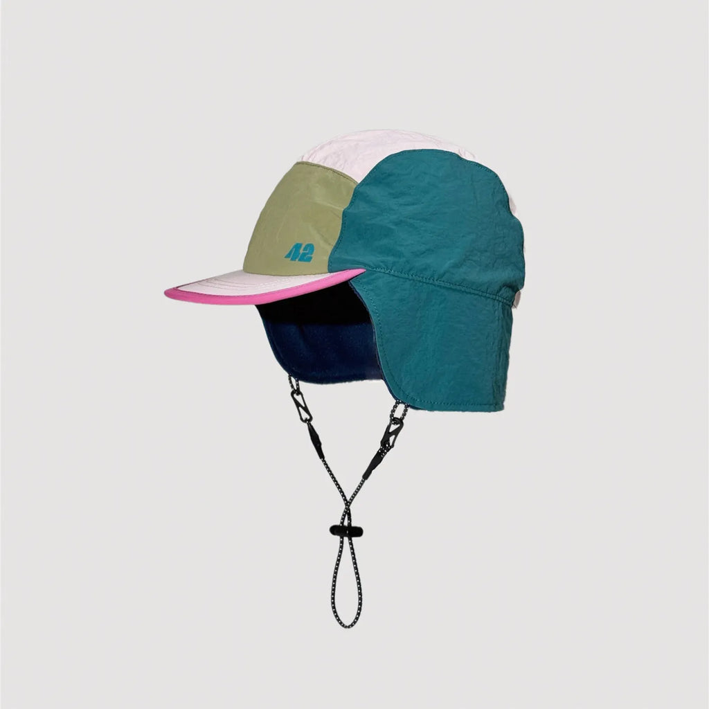 Outdoor nylon ear flap hat with short brim and extended ear protection design