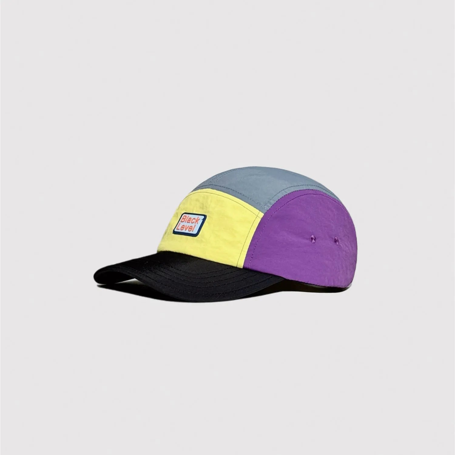 Purple and yellow nylon 5 panel cap with lightweight outdoor style