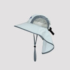 White safari sun hat with full neck shade, lightweight nylon fabric and wide brim protection for outdoor activities