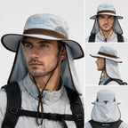 Unisex Wide Brim UPF 50+ Sun Hat with Neck Flap, Wind Resistant Sun Protection Hat, Multi-angle Model Shots, Breathable Mesh Outdoor Fishing Hiking Safari Hat for Men Women
