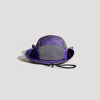 Unisex nylon hiking hat with purple grey colour block design and wide brim