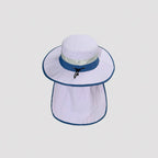 Outdoor sun protection hat with full neck flap coverage, breathable mesh panels and adjustable fit