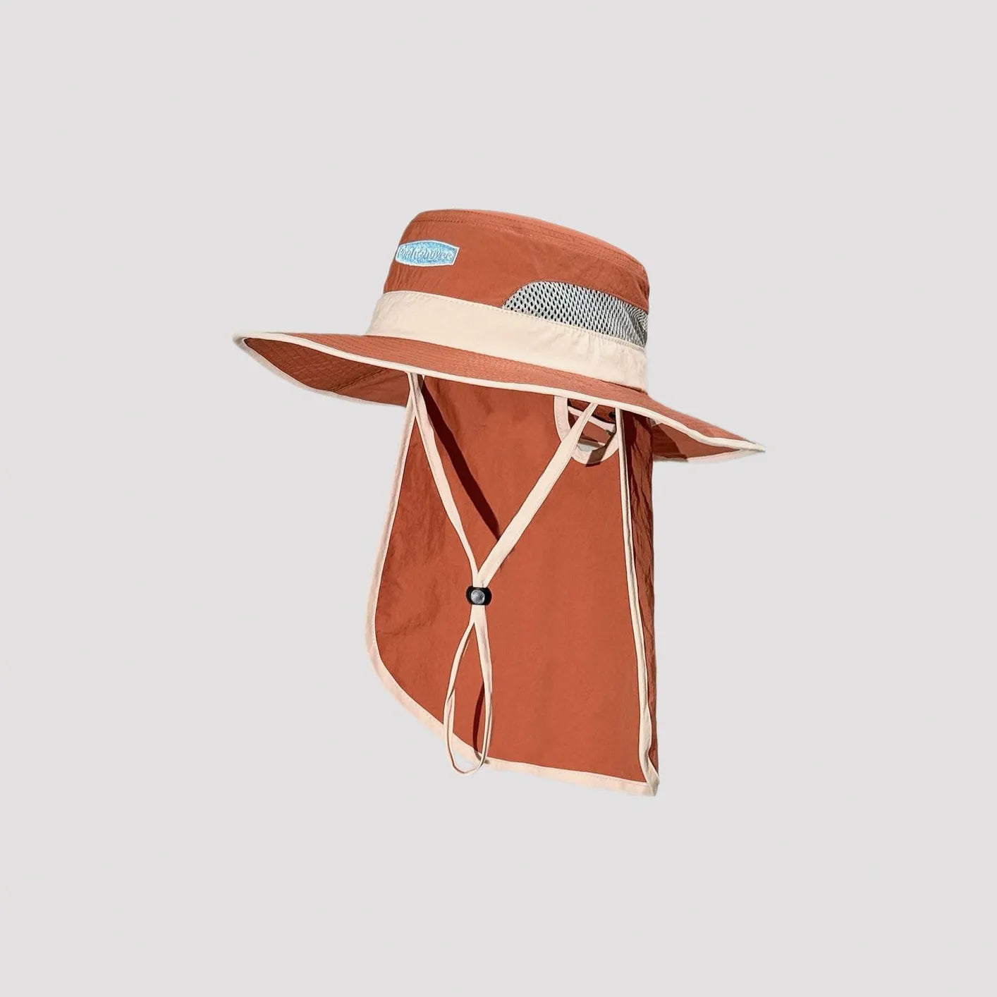 Wide brim sun hat with neck flap and UV protection, breathable mesh panels for outdoor activities