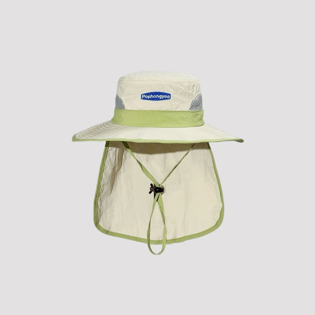 Wide brim sun hat with neck flap for full face and neck sun protection