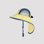 Yellow outdoor sun protection bucket hat with neck flap, breathable fishing hat for hiking, camping and travel